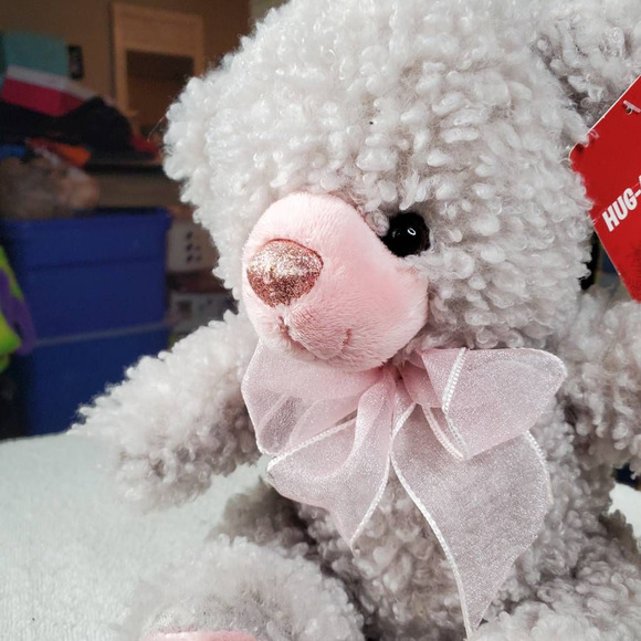 Dan Dee Hug-a-bear Plush Bear Stuffed Animal White Pink Fuzzy Bow Toy 9 in - Picture 3 of 12